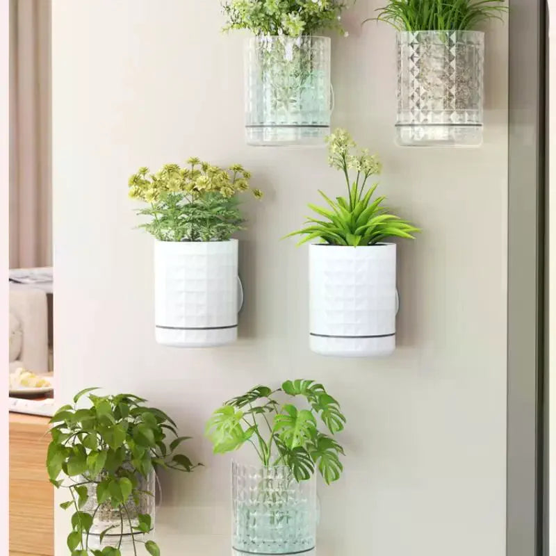 pots fleurs muraux transparents blancs texture diamantée adhésifs modernes minimalistes
