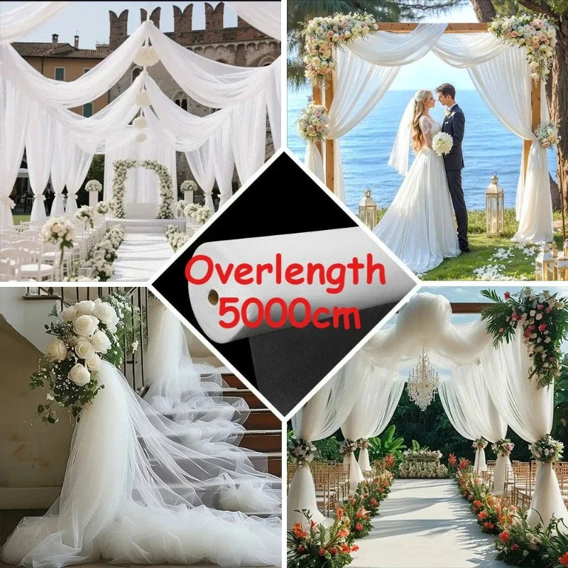 tissu mousseline soie rouleau 50mètres transparent rouge profond blanc décoration mariage