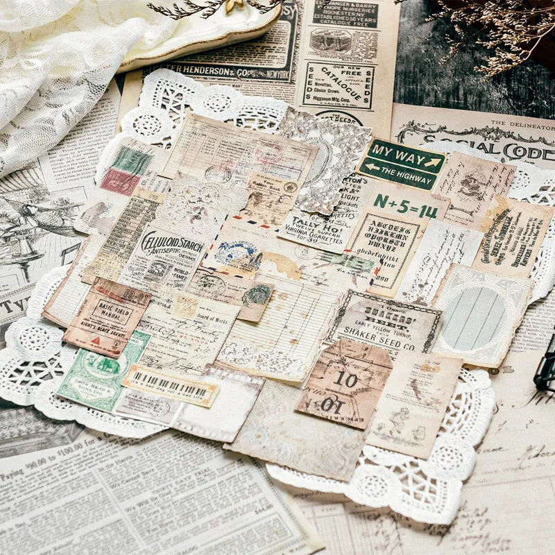 autocollants vintage étiquettes tickets papier jauni sépia motifs floraux bordures dentelées éléments scrapbooking DIY