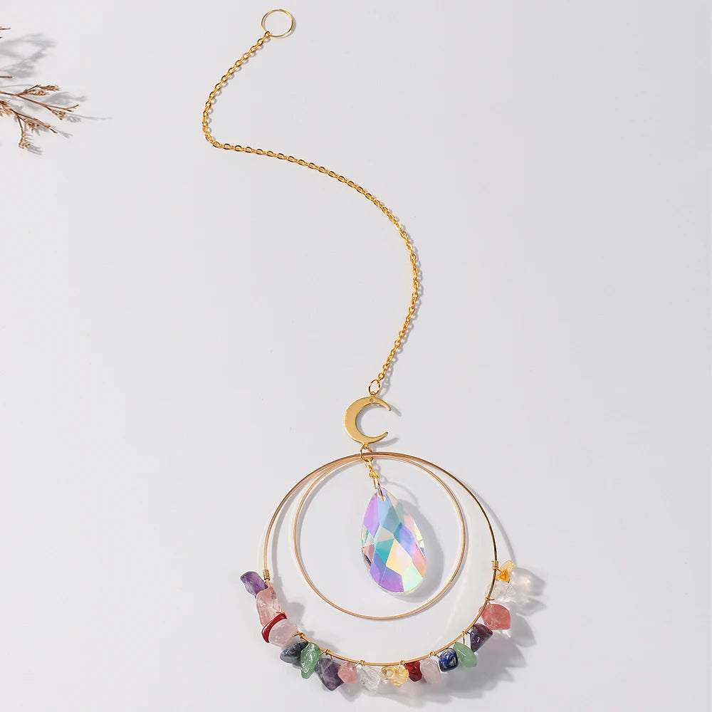 suncatcher ornement boho chic semi précieuses cristal violet blanc doré pendaison
