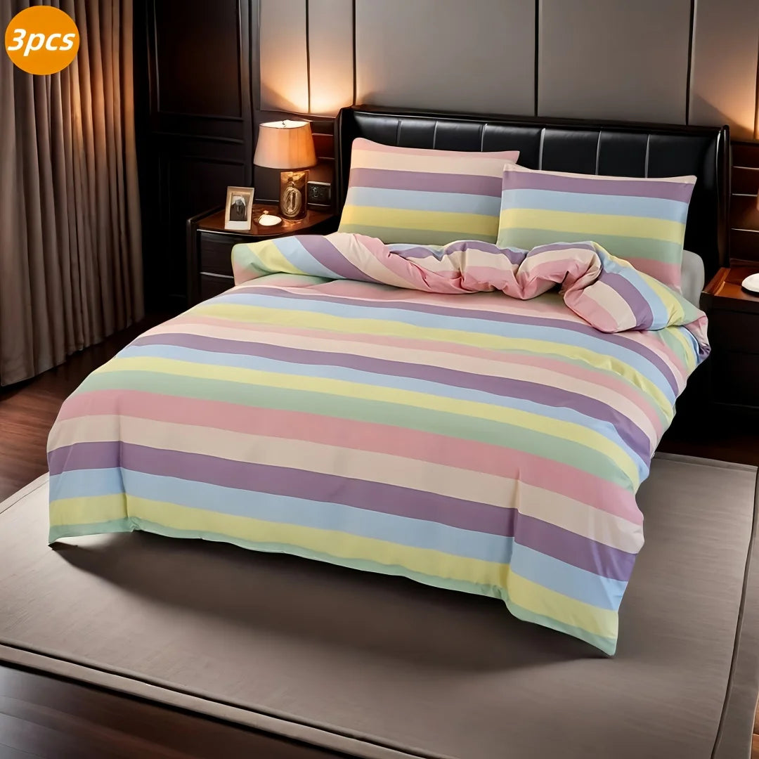 ensemble literie moderne multicolore rayures horizontales couvre lit taies oreiller twin full queen king