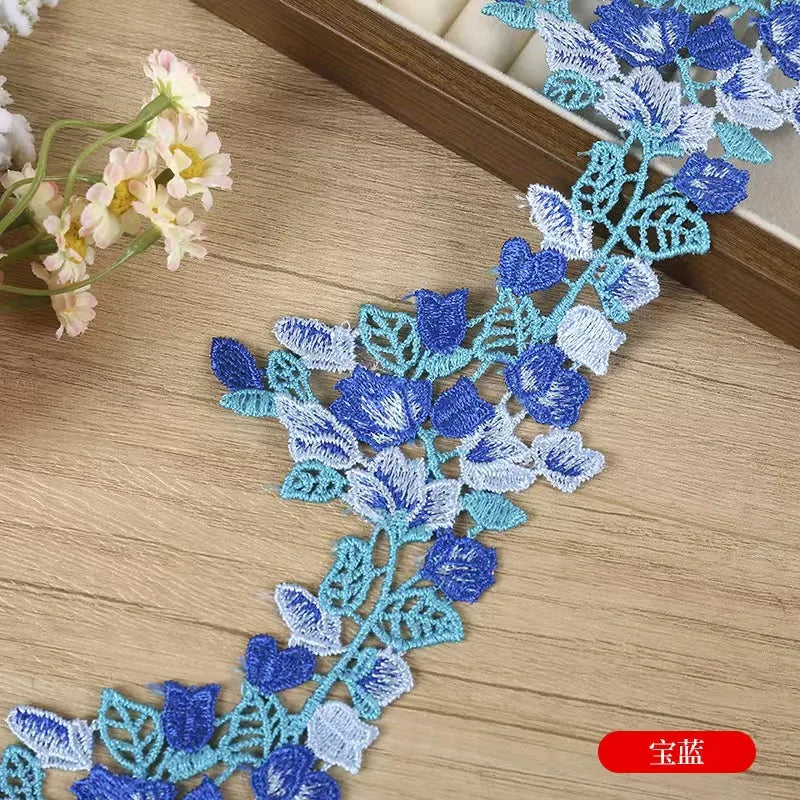 ruban dentelle polyester feuilles fleurs 8.5cm largeur artisanat broderie fine opacité écolo événement