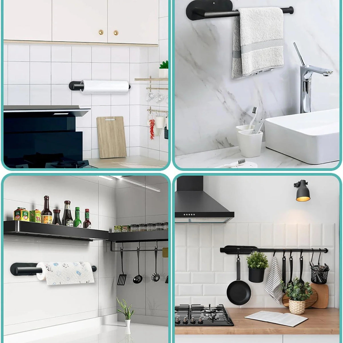 porte serviettes adhésifs modernes noirs opaques salle bains accessoires cuisine papier essuie mains rangement