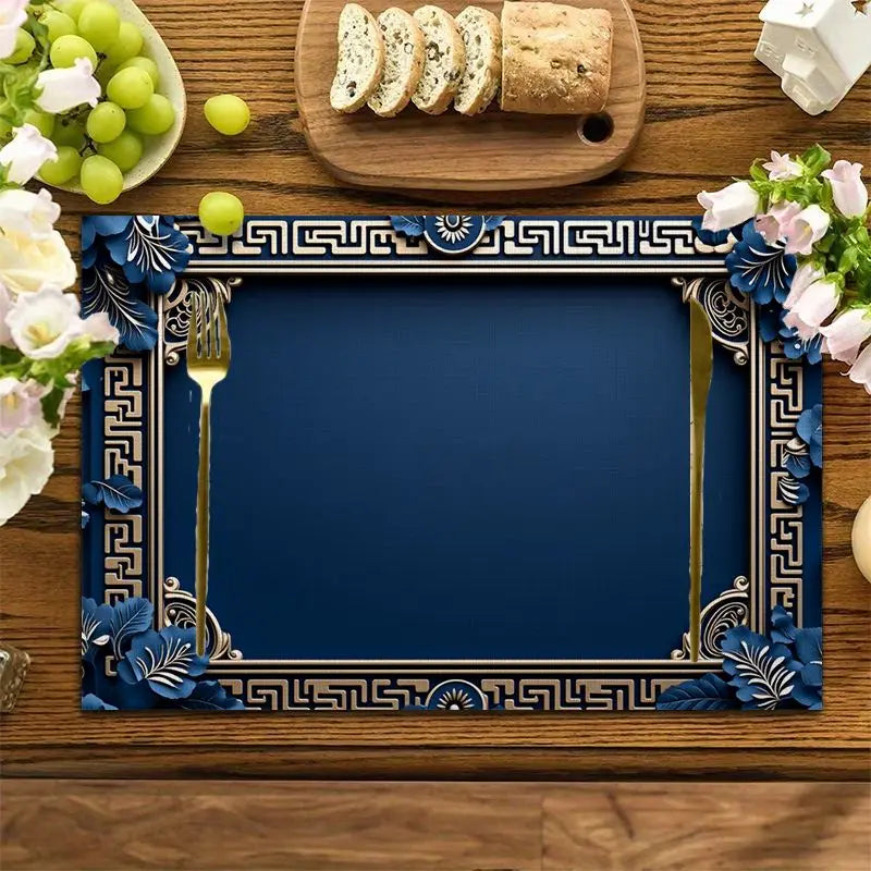 tapis table bleu doré motif floral classique élégants maison fête hiver printemps été automne
