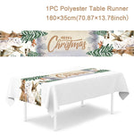 table noel chemin blanc motif flocon renne decoration festive polyester