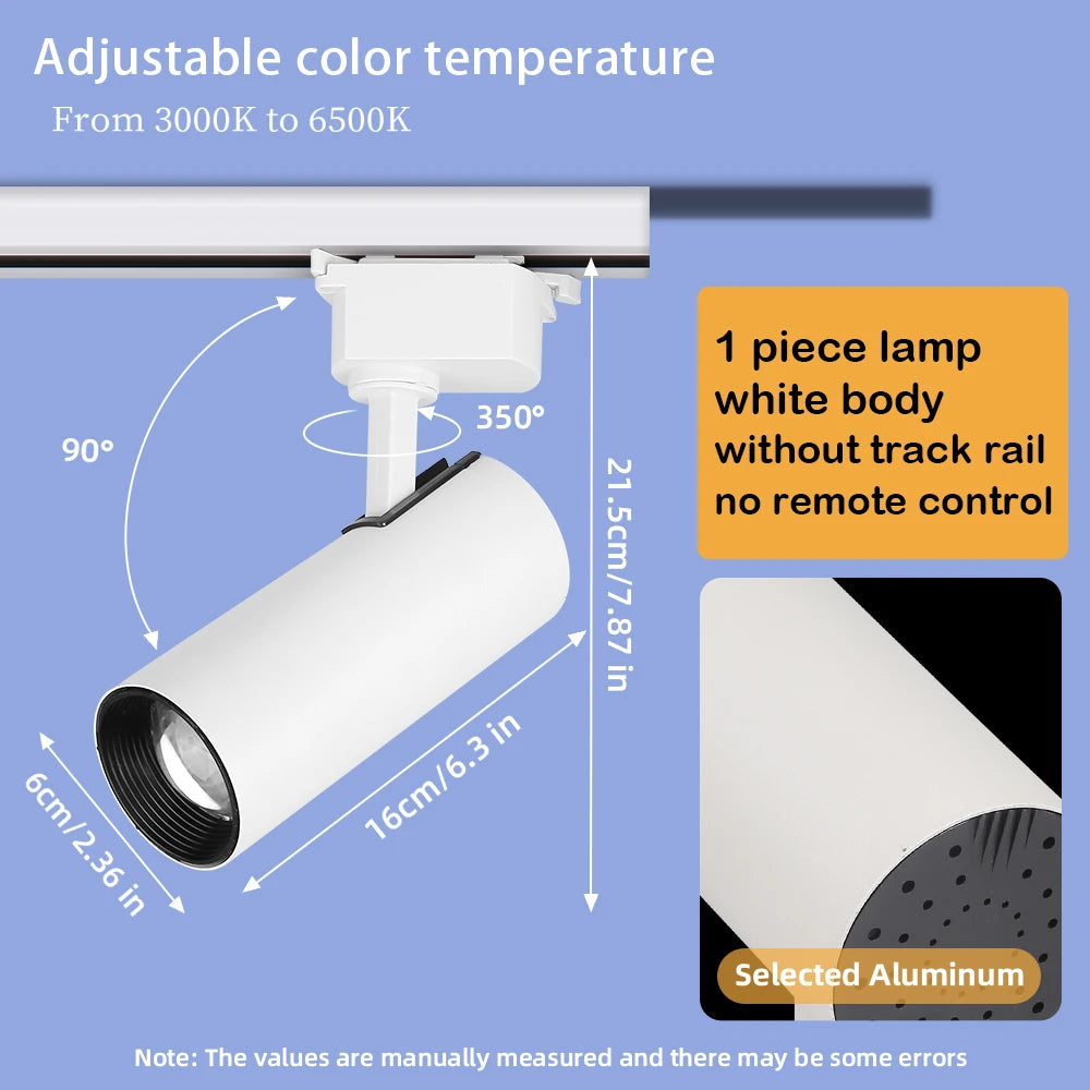 Spot LED moderne 20W dimmable noir blanc télécommande clips fixations chambre cuisine
