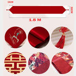 table table rouge motif double bonheur mariage chinois décoration festive franges textiles traditionnels asiatiques