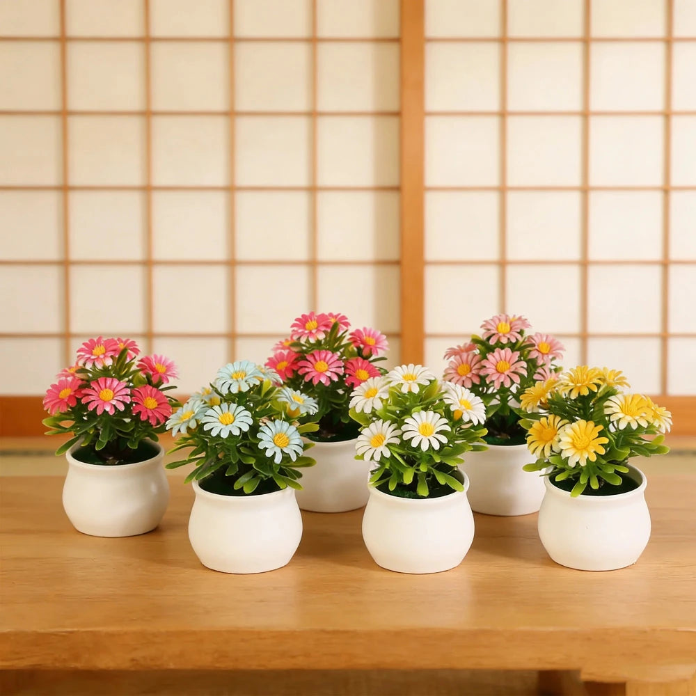 plantes artificielles fleurs simples feuilles vertes pot blanc moderne minimalisteintérieur décoration maison fête anniversaire