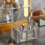 boîtes rangement transparentes vertes rayées moderne coton tiges flacons soins élastique doré Brosse cheveuxANTI