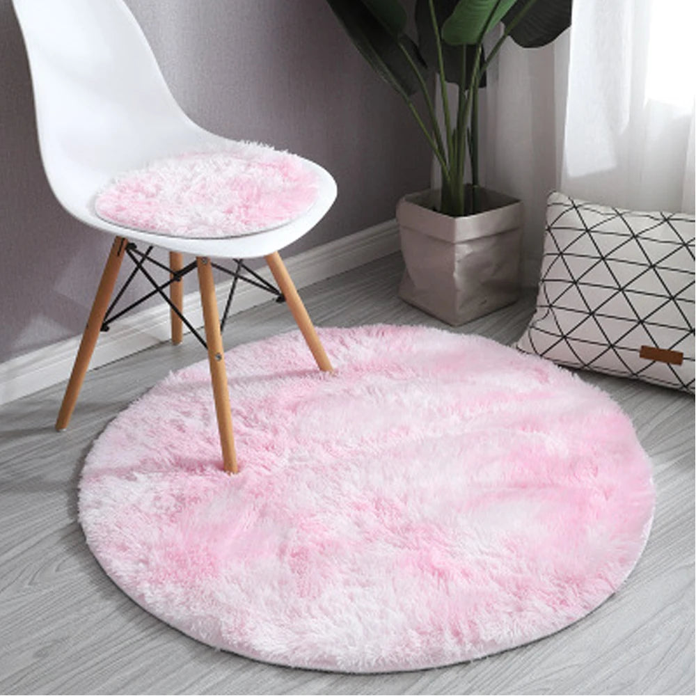 tapis rond moderne gris bleu rose doux uni salon chambre polycolore polyester confortable