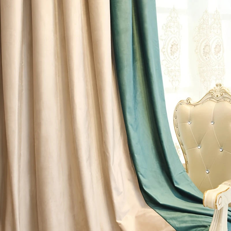 rideaux décoratifs opaques voilage transparent luxueux tissu velours franges décoratives couleur teal beige blanc