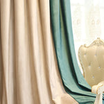 rideaux décoratifs opaques voilage transparent luxueux tissu velours franges décoratives couleur teal beige blanc