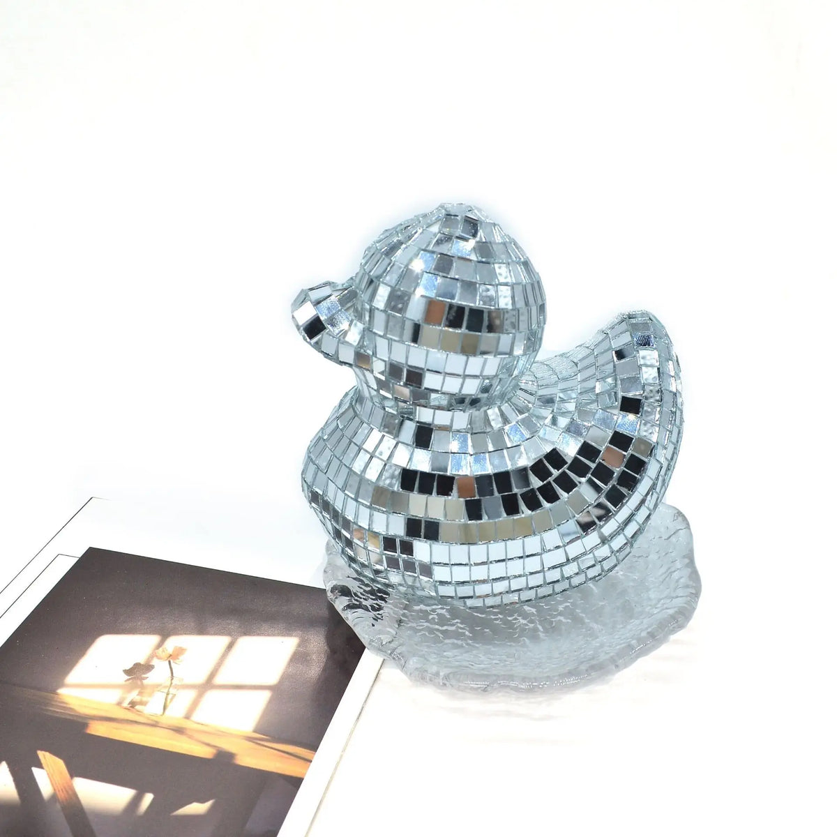 décoration intérieure canard argenté miroir moderne fibre verre table unique amusante objet déco
