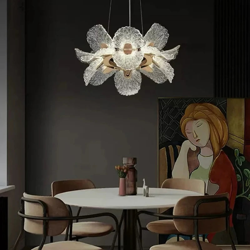 lampe suspendue moderne blanche fleurs relief acrylique translucide chambre restaurant led dimmable