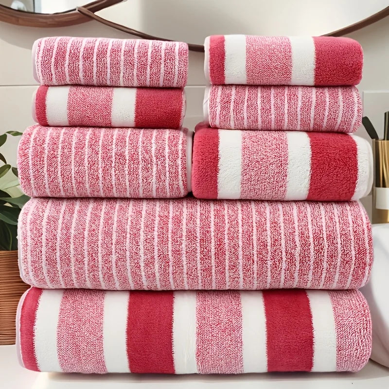 serviettes bain rayées gris blanc bleu rose très absorbantes douces toilette classiques