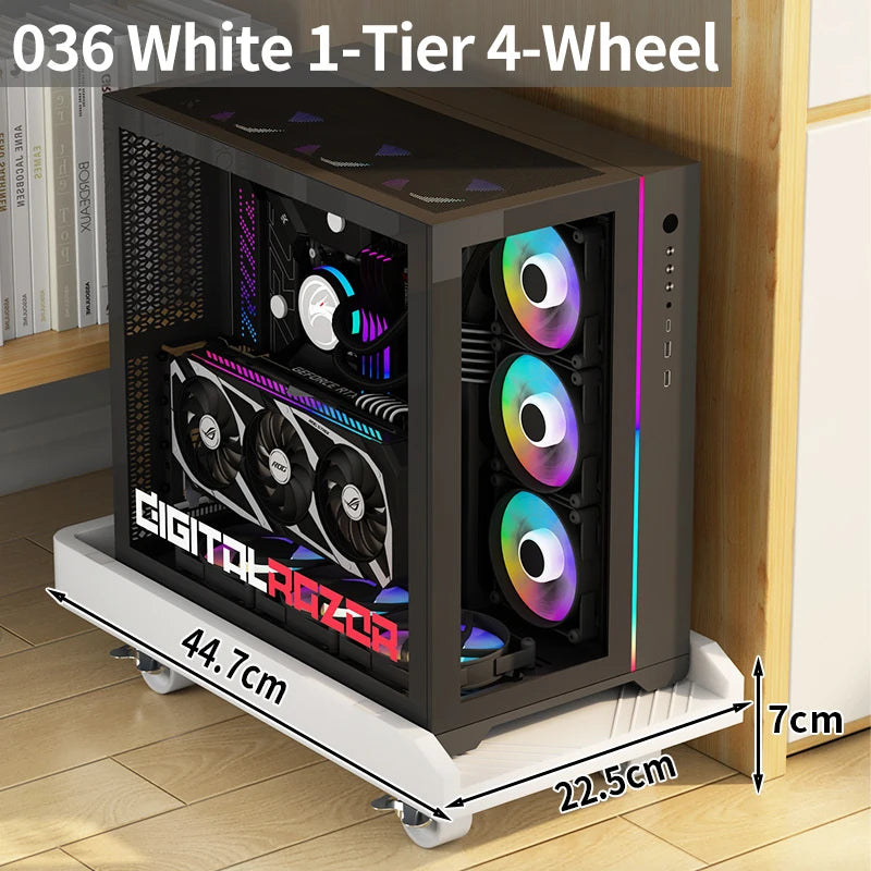support multifonction blanc noir moderne étagères roulettes disques durs ports usb charge