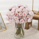 bouquet pivoines artificielles soie rose blanc violet décoration intérieure mariage anniversaire transparent minimaliste