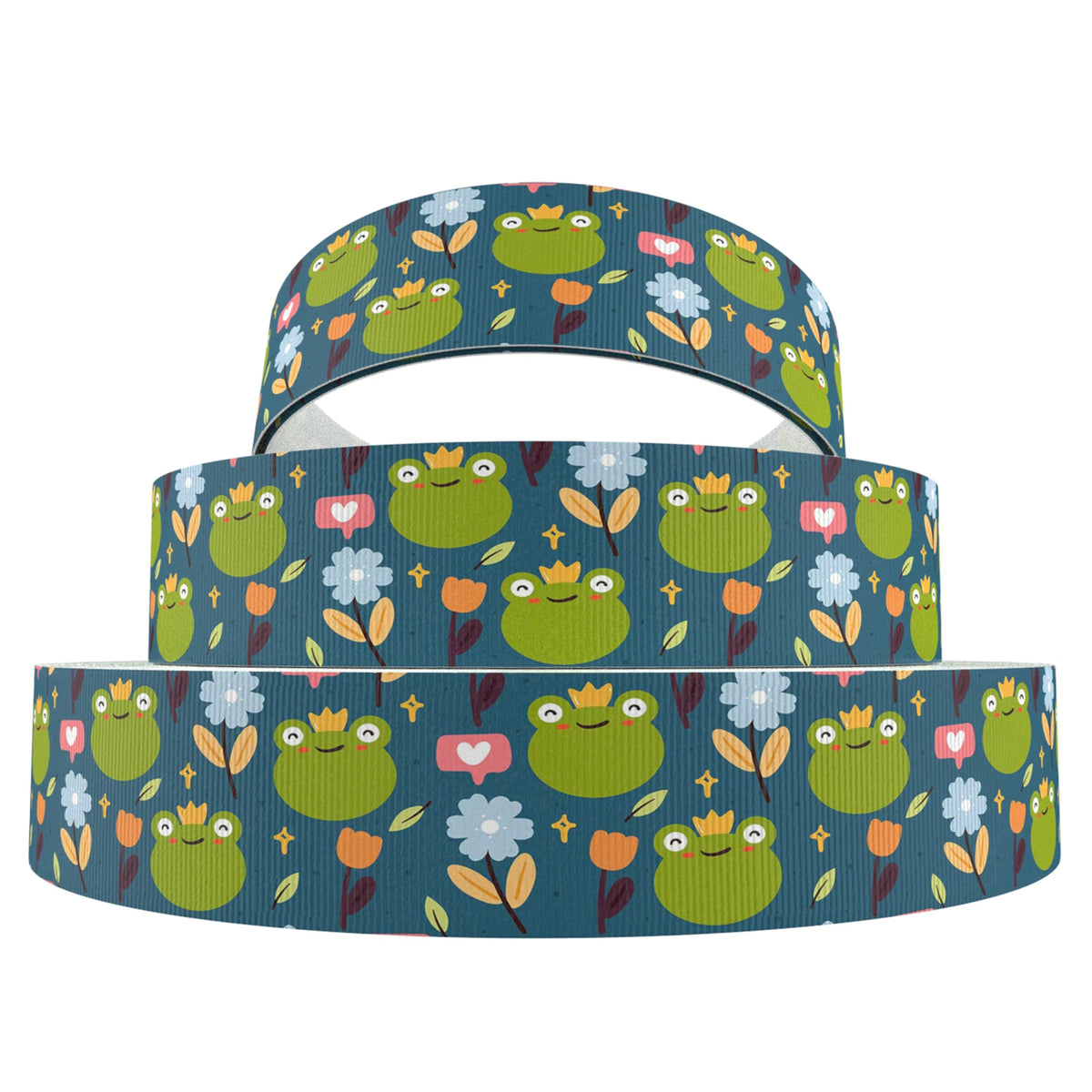 ruban gros grain polyester grenouille animaux fleurs coeurs vert bleu blanc imprimé emballage cadeaux
