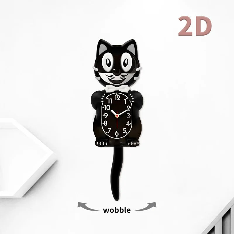 horloge murale vintage noir chat souriant motifs pattes queue decoration maison salon