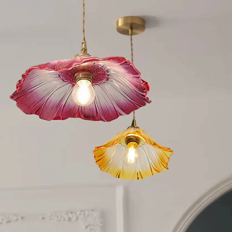 suspension lumineuse moderne fleur vert rose jaune blanc translucide chambre salon étude