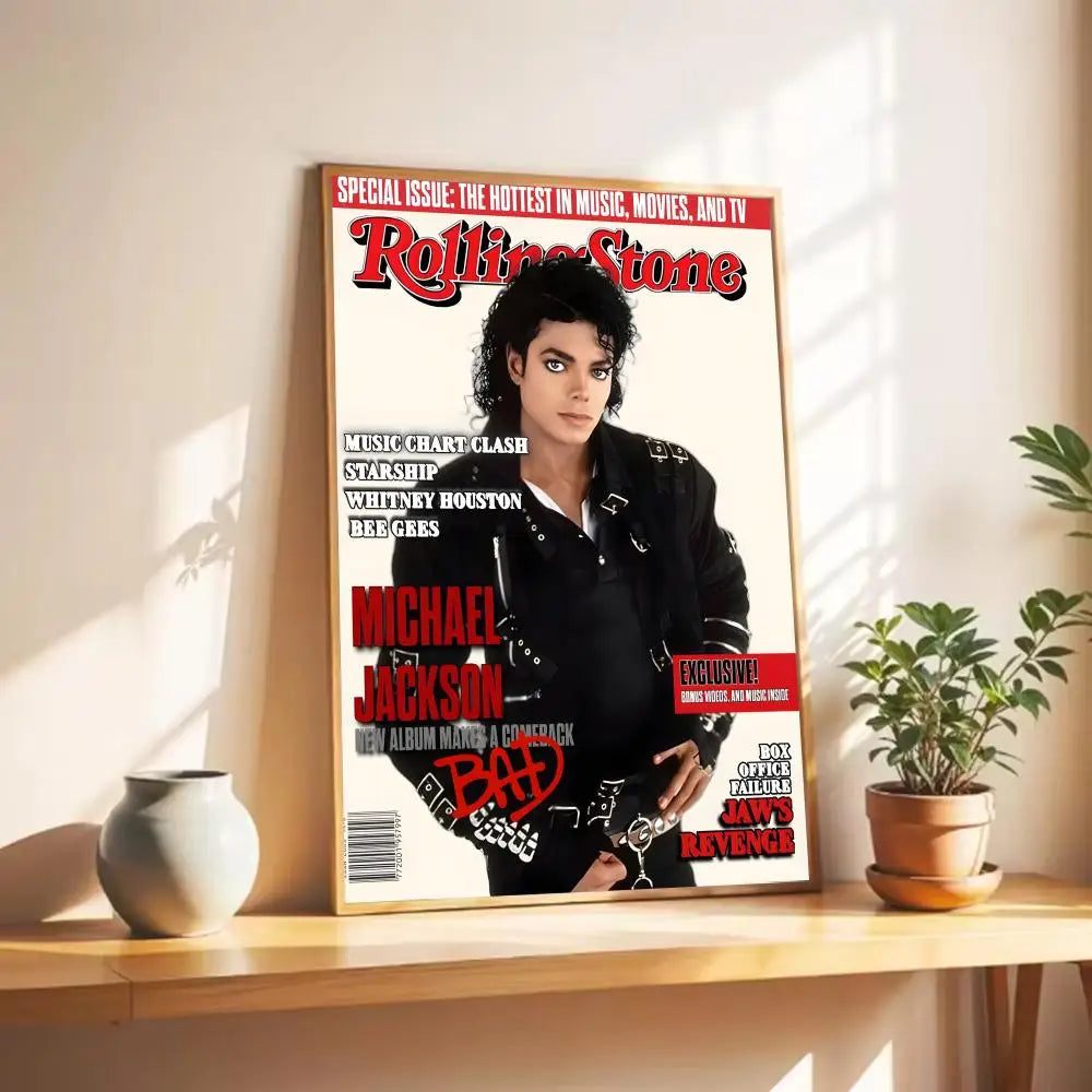 affiche murale michael jackson noir blanc rouge vintage pop culture cadre bois chambre salon