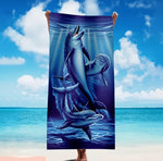 serviette plage polyester fleurs marine dauphins coraux rayures bleu clair moderne océan voyage été