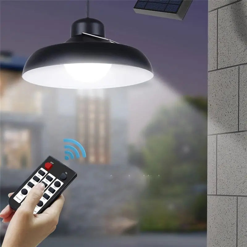 lampe solaire suspendue led moderne panneau solaire télécommande noire abri jardinextérieur