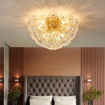 suspension lumineuse moderne or transparent cristal fleurs élégante chaîne métallique lumière led warm cool