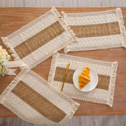 set table bohème rayures géométriques franges crème marron marine rustic ethnique