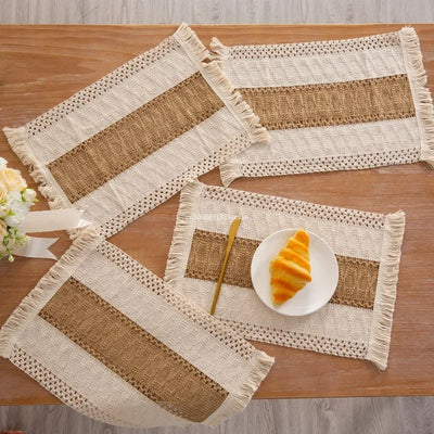 Set de table Boho en coton avec glands rose