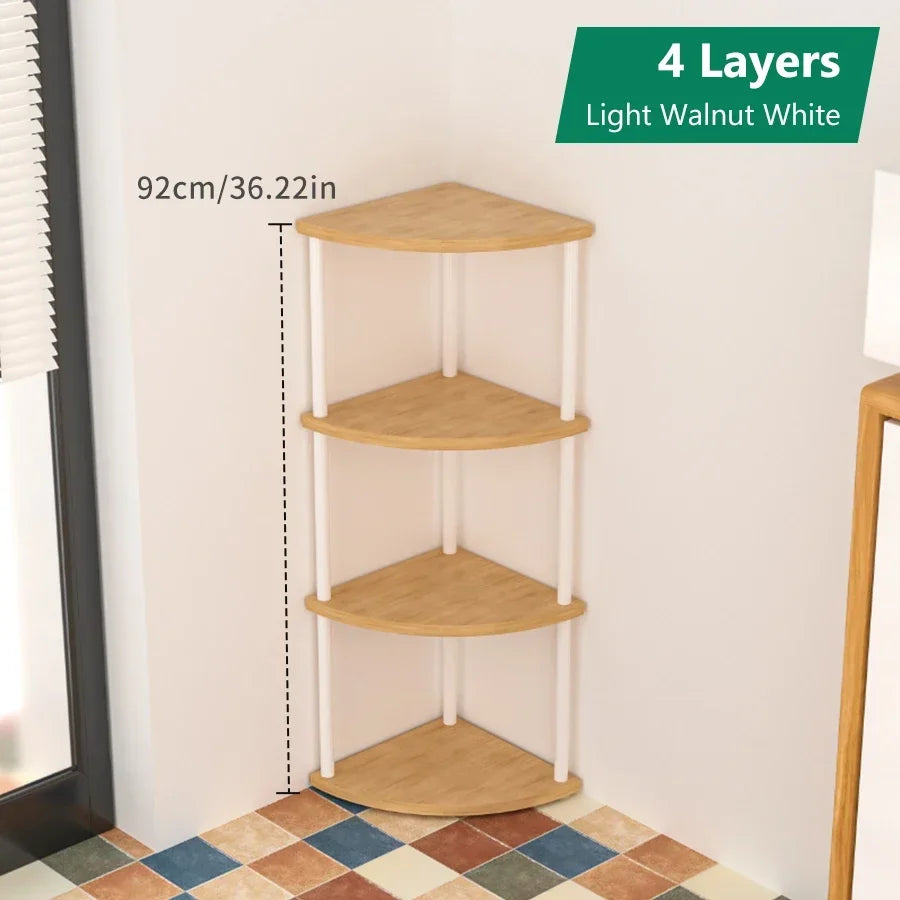 étagère angle bois moderne marron beige plateaux métal noire minimaliste compartments boîtes tissu