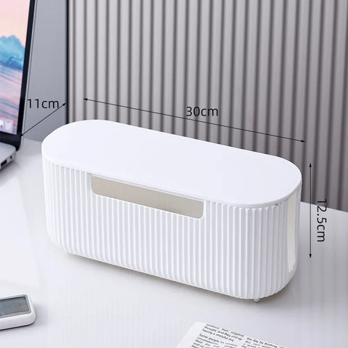 boîte rangement câbles moderne beige rayures vertical minimaliste organizer desk