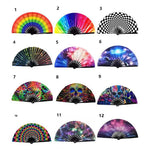 éventail pliant bambou tissu noir multicolore motif géométrique classique moderne