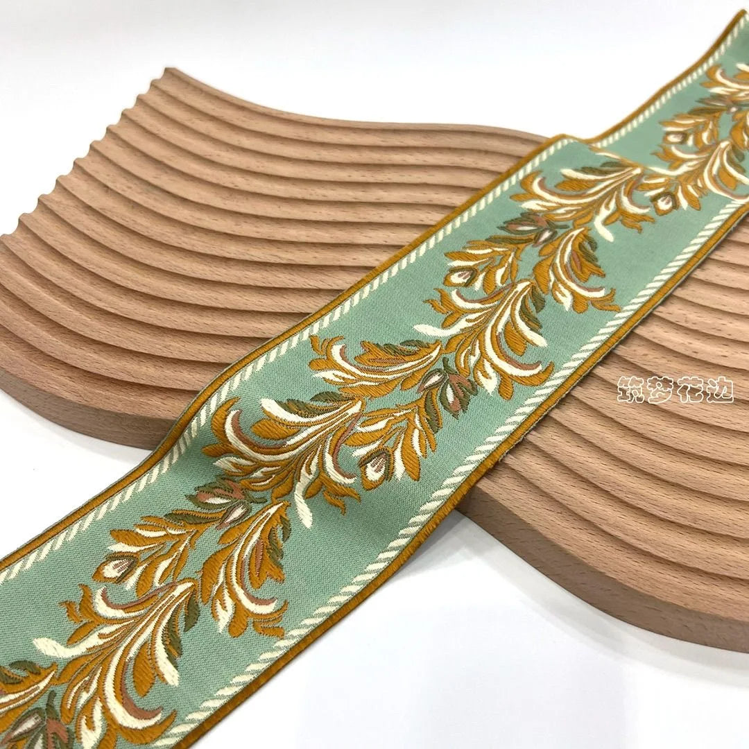 ruban decoratif floral brode 8cm largeur polyester vert beige bleu marron rose blanc