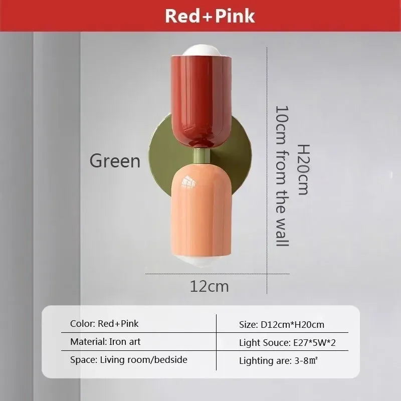 lampe murale moderne rouge vert olive beige deux sources LED flux 60 249V 90