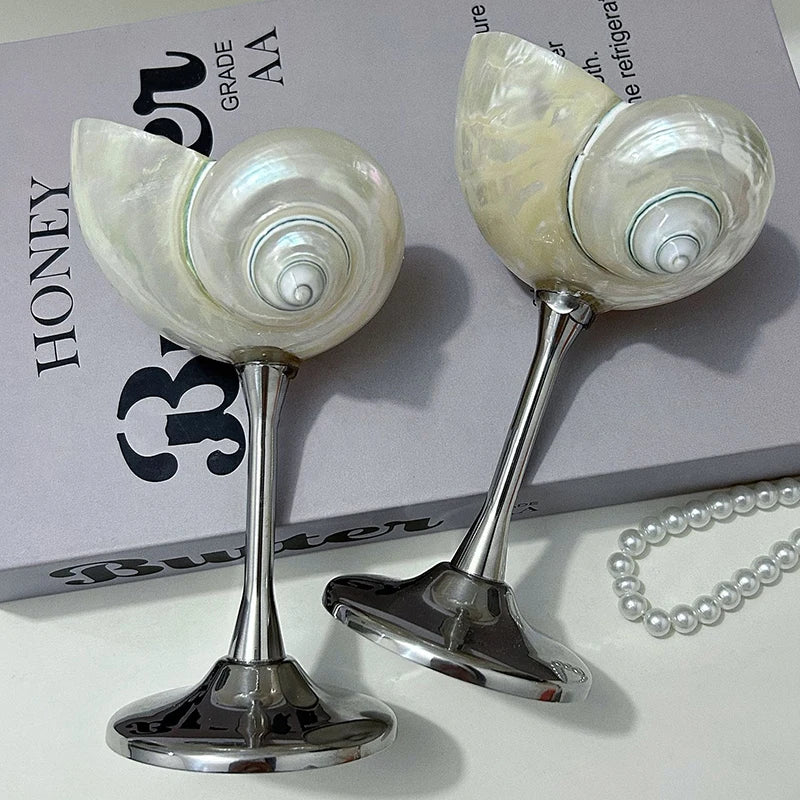 coquillage pied verre couleur dorée élégant moderne brillant accueil décoration ornement cadeau