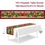 table noel chemin blanc motif flocon renne decoration festive polyester