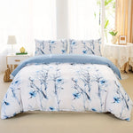 housse couette motif floral moderne 100 polyester couverture taies oreiller bleu blanc