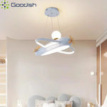 lampe suspendue moderne avion forme bois blanc chambre enfant enfantin chaînes fixées