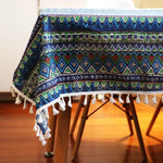 nappe table rectangulaire ethnique imperméable réutilisable coton polyester motifs géométriques tassels