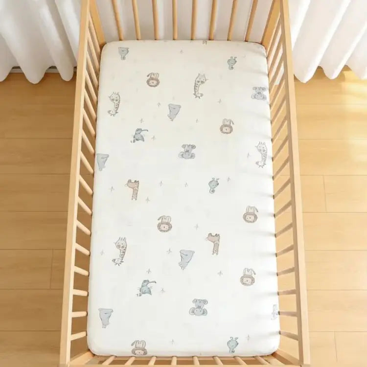 drap housse bébé imprimé animaux gris blanc moderne 90x50 120x60 130x70 polyester coton