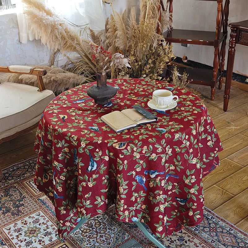 nappe table rectangulaire motif oiseaux branches fleurs traditionnel coton polyester décoration maison