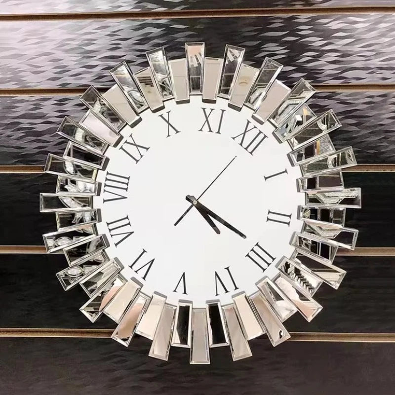 Horloge murale silencieuse en verre blanc moderne 60x60 cm sur mur salon