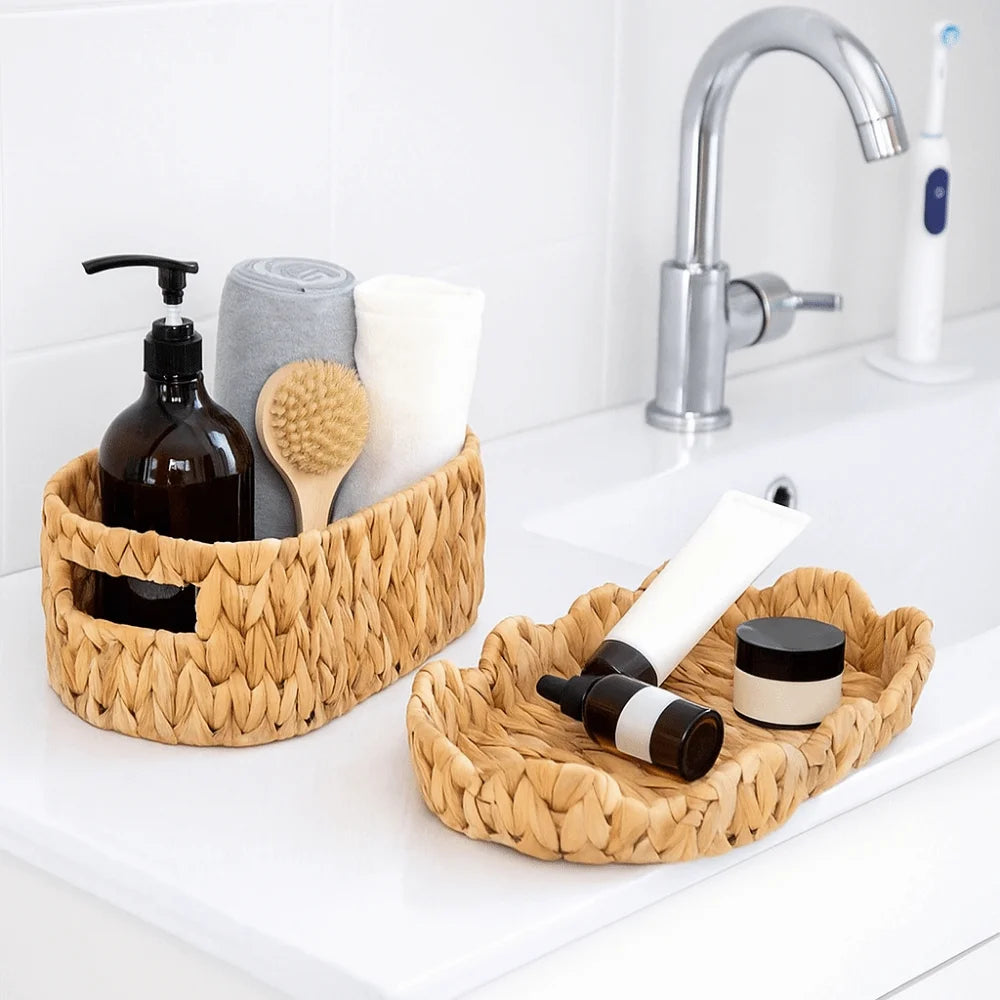 paniers tressés osier naturel rustique poignées grands petits rangement décoration maison