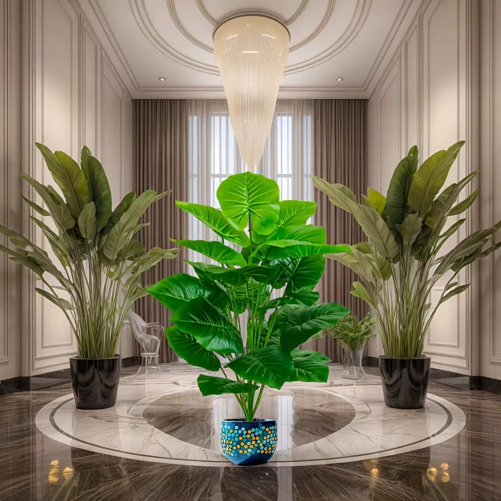 plantes artificielles vertes feuilles grandes moderne décoration extérieure accrochées maison jardins mariages printemps