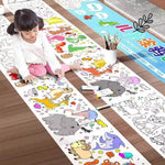 rouleau papier colorier motifs animaux crayons couleurs enfants dessin animé