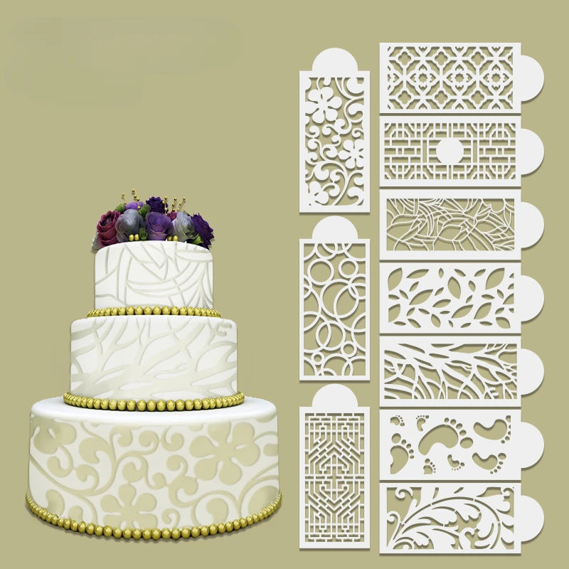 gabarits décoration gâteau blanc motifs géométriques modernes adhésifs reutilisables fondant icing cake decorating stencils