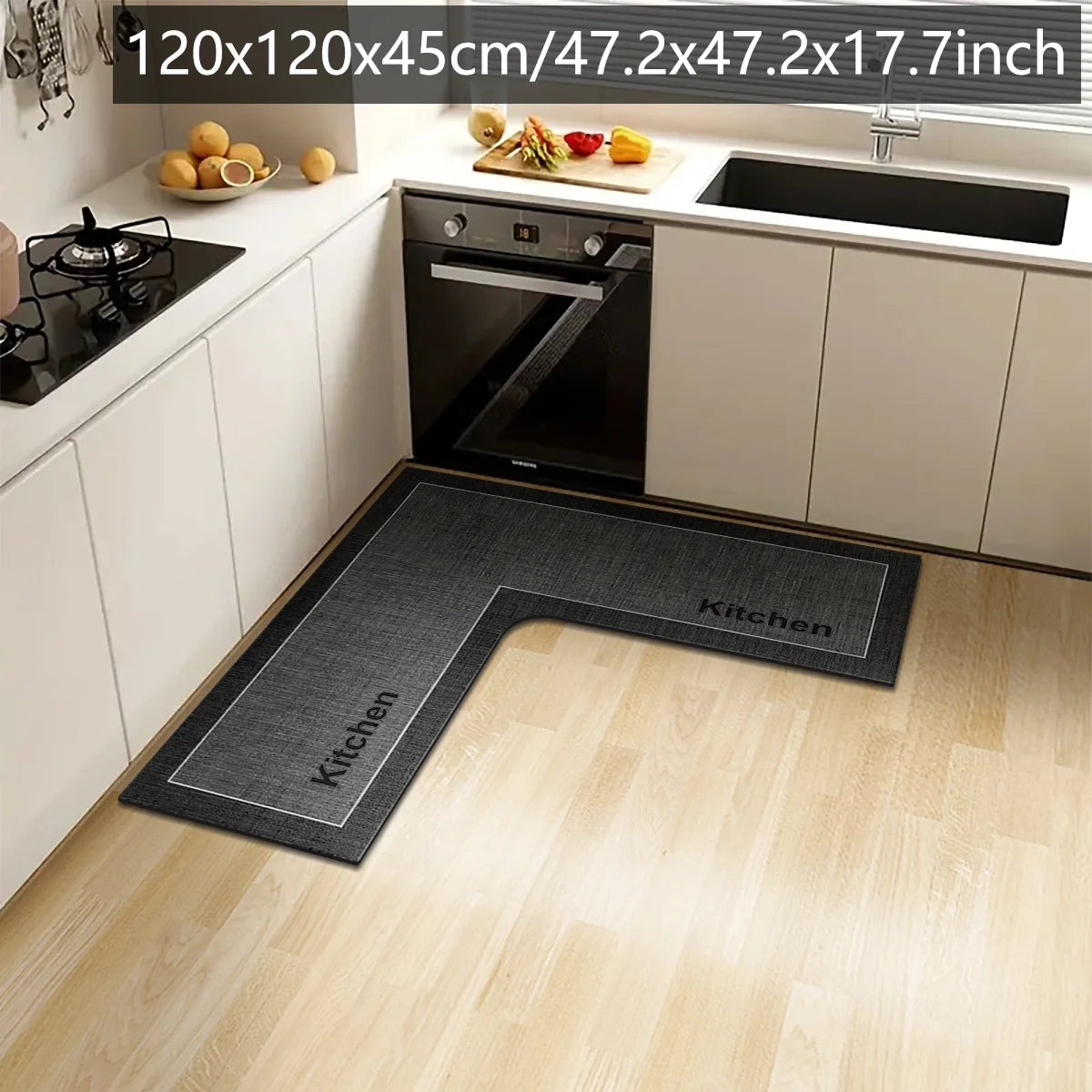 tapis cuisine antidérapant noir imprimé pieds moderne adhésif taille 45cm 75cm 120cm absorbant salon