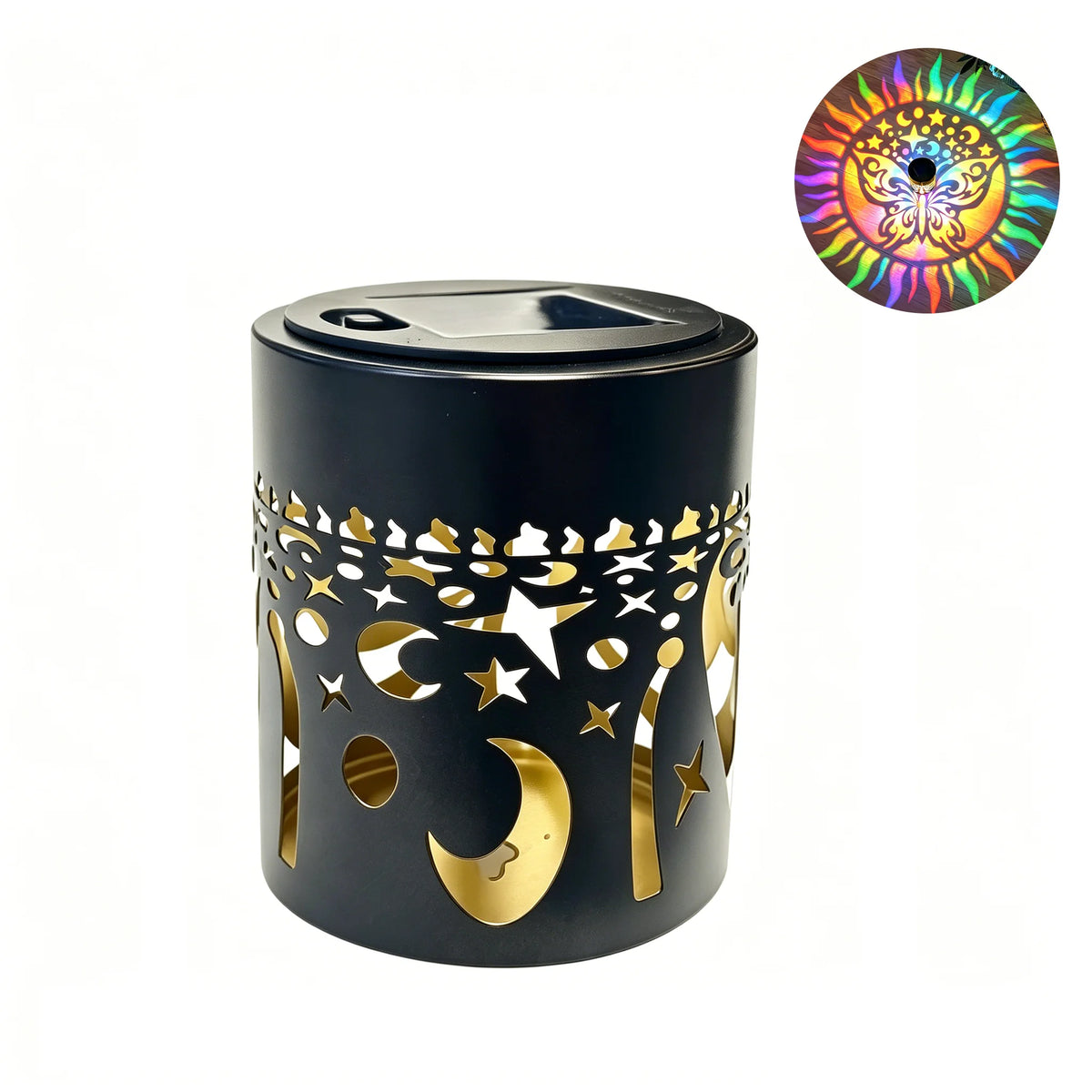 projecteur solaire extérieur mural décoration jardin éclairage nuit patio clôture allée mandala papillon motifs