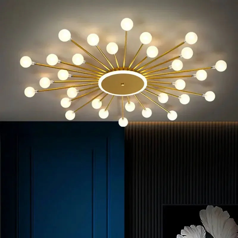 lampe suspension moderne or blanc sphères translucides scandinave structure métallique led éclairage intérieur